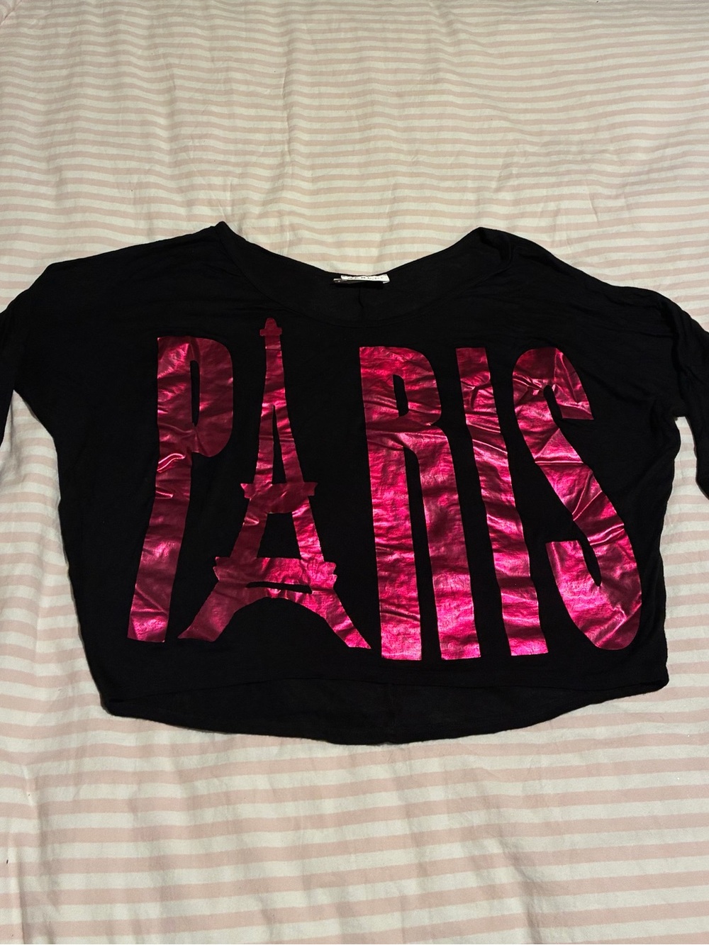 Black Women’s ‘PARIS’Graphic Crop Top with Hot Pink Foil Print